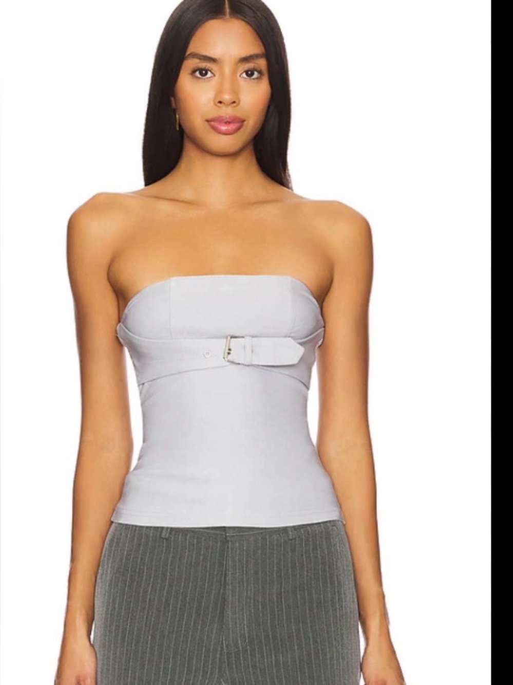 Strapless Buckle Detail Tube Top - Light Gray superdown